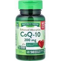 Nature's Truth, CoQ-10 ir juodųjų pipirų ekstraktas, pagerinta absorbcija, 200 mg, 50 greito atpalaidavimo minkštųjų kapsulių