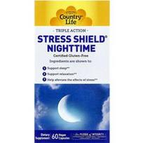 Country Life, „Stress Shield®“ naktinis trigubo poveikio preparatas, 60 veganiškų kapsulių