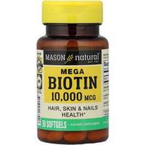 Mason Natural, Mega Biotinas, 10 000 mcg, 50 minkštųjų kapsulių