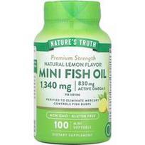 Nature's Truth, Mini žuvų taukai, aukščiausios kokybės stiprumas, natūrali citrina, 100 mini minkštųjų gelių (670 mg vienam minkštam geliui)