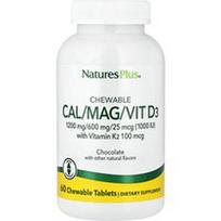 NaturesPlus, Kramtomoji Cal/Mag/Vit D3, šokoladas, 60 kramtomųjų tablečių