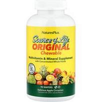 NaturesPlus, „Source of Life®“, originalus kramtomas multivitaminų ir mineralų papildas, gardus obuolių ir cinamono skonio gėrimas, 90 vaflių