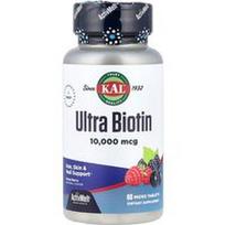 KAL, Ultra Biotinas, ActivMelt™, mišrių uogų, 10 000 mcg, 60 mikrotablečių
