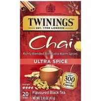Twinings, Aromatizuota juodoji arbata, Chai, Ultra Spice, 20 arbatos maišelių, 1.41 oz (40 g)