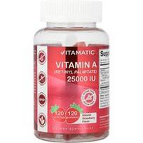 Vitamatic, Vitaminas A (retinilpalmitatas), natūrali braškė, 25 000 TV, 120 guminukų