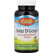 Carlson, Solar D Gems®, vitaminas D3 + omega-3, natūrali citrina, 120 minkštų gelių