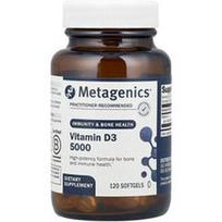 Metagenics, Vitaminas D3 5000, 125 mcg (5000 TV), 120 minkštųjų gelių