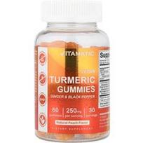Vitamatic, Veganiški ciberžolės guminukai, natūralūs persikai, 60 guminukų