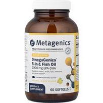 Metagenics, OmegaGenics® 5 viename žuvų taukai, natūrali citrina, 60 minkštųjų kapsulių