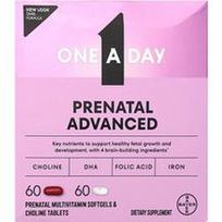 One-A-Day, Prenatalinis pažangus, visavertis multivitaminas su smegenų palaikymu, 60 prenatalinių multivitaminų minkštųjų gelių ir 60 prenatalinių cholino tablečių