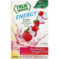 True Citrus, „True Lemon®“ energetinis braškių ir drakonvaisio skonio gėrimas, 6 pakeliai po 2,7 g (0,095 uncijos)