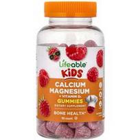 Lifeable, Vaikiški kalcio magnio + vitamino D3 guminukai, avietės, 90 guminukų