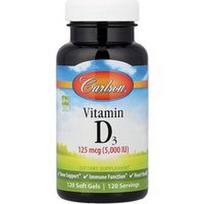 Carlson, Vitaminas D3, 125 mg (5 000 TV), 120 minkštų gelių