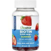 Lifeable, Biotino guminukai, be cukraus, natūralios avietės, 60 guminukų (2,500 mcg vienam guminukui)