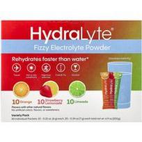 Hydralyte, Gazuoti elektrolitų milteliai, veislės pakuotė, apelsinas, braškių limonadas, limeadas, 30 atskirų pakelių