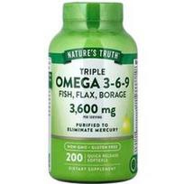 Nature's Truth, Trigubos Omega 3-6-9, žuvis, linai, aguročiai, 200 greito atpalaidavimo minkštųjų kapsulių