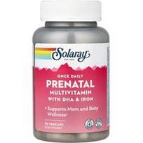 Solaray, Kartą per dieną vartojami prenataliniai multivitaminai su DHA ir geležimi, 90 daržovių kapsulių