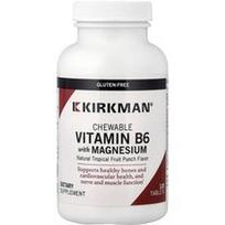 Kirkman Labs, Kramtomosios vitamino B6 tabletės su magniu, natūralus tropinių vaisių punšas, 120 tablečių