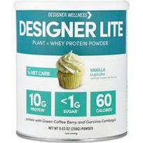 Designer Wellness, Designer Lite, augaliniai + išrūgų baltymų milteliai, vanilinis keksiukas, 9.03 oz (256 g)