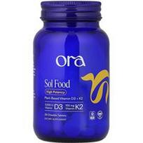 Ora, „Sol Food“, augaliniai vitaminai D3 ir K2, 30 kramtomųjų tablečių