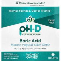 pH-D Feminine Health, Boro rūgštis, momentinis makšties kvapo skalavimo skystis, 2 buteliukai ir 2 antgaliai, 177,44 ml