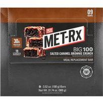 MET-Rx, Big 100, maisto pakaitalų batonėlis, sūdytos karamelės pyragaičių traškumas, 9 batonėliai, po 3.52 uncijos (100 g)