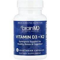 BrainMD, Vitaminas D3 + K2, 60 vegetariškų kapsulių