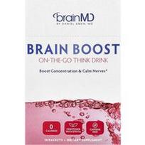 BrainMD, Brain Boost, On-The-The-Go Think Drink, be kofeino, 10 pakelių
