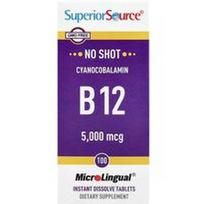 Superior Source, Cianokobalaminas B-12, 5000 mcg, 100 greitai tirpstančių „MicroLingual®“ tablečių