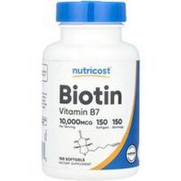 Nutricost, Biotinas, vitaminas B7, 10 000 mcg, 150 minkštųjų gelių