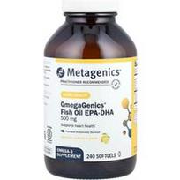 Metagenics, OmegaGenics®, žuvų taukai EPA-DHA, natūrali citrina, 500 mg, 240 minkštųjų kapsulių