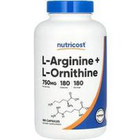 Nutricost, L-argininas + L-ornitinas, 750 mg, 180 kapsulių