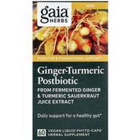 Gaia Herbs, Imbiero ir ciberžolės postbiotikas, 60 veganiškų skystų fito kapsulių (0,6 g vienoje kapsulėje)
