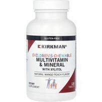 Kirkman Labs, Kramtomosios tabletės vaikams, multivitaminai ir mineralai su ksilitoliu, natūraliais mangais ir persikais, 120 tablečių