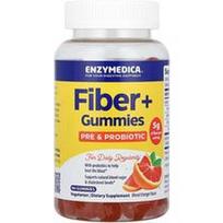 Enzymedica, „Fiber+“ guminukai, prebiotikai ir probiotikai, kruvinųjų apelsinų skonio, 90 guminukų