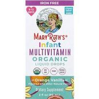 MaryRuth's, Organiniai kūdikių multivitaminų skystieji lašai, be geležies, 6-12 mėnesių, apelsinų ir vanilės, 60 ml