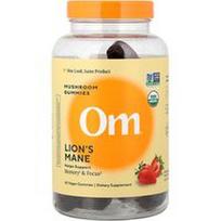 Om Mushrooms, „Liūto karčių“ grybų guminukai, braškių skonio, 60 veganiškų guminukų (500 mg viename guminuke)
