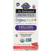 Garden of Life, Organiniai „Kids+“, probiotikai + vitaminai C ir D, arbūzas, 30 skanių kramtomųjų tablečių