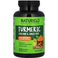 NATURELO, Ciberžolės, kurkumino ir imbiero šaknies su Bioperine®, 120 vegetariškų kapsulių