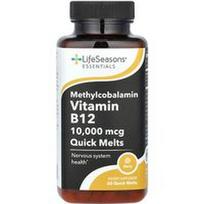 LifeSeasons, Essentials, metilkobalaminas, vitaminas B12, uogos, 10 000 mcg, 60 greitai tirpstančių tablečių
