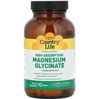 Country Life, Dvigubo poveikio, didelės absorbcijos magnio glicinatas, 90 tablečių