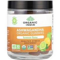 Organic India, Organiniai ašvagandos guminukai, citrinų ir laimų skonio, 60 guminukų (150 mg viename guminuke)