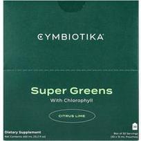 Cymbiotika, „Super Greens“ su chlorofilu ir citrusinių vaisių bei laimų ekstraktu, 30 pakelių po 15 ml