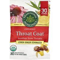 Traditional Medicinals, Organiniai „Throat Coat®“ lašai, citrinų ir imbiero, ežiuolės, 30 pektino lašų nuo gerklės