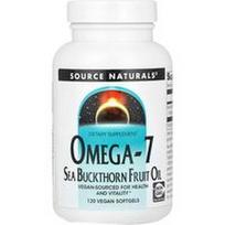 Source Naturals, Omega-7, šaltalankių vaisių aliejus, 500 mg, 120 veganiškų minkštųjų kapsulių