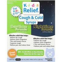 Homeolab USA, „Kids Relief®“, kosulio ir peršalimo sirupai, dieninė ir naktinė formulė, 0–12 metų, 2 buteliukai po 100 ml (3,4 skysčio uncijos)