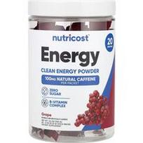 Nutricost, Energija, švarios energijos milteliai, vynuogių skonio, 20 pakelių po 5 g (0,18 uncijos)