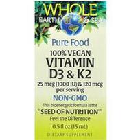 Natural Factors, „Whole Earth Sea®“, 100 % veganiškas vitaminas D3 ir K2, 15 ml (0,5 fl oz)