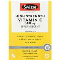 Swisse, „Ultiboost™“, didelės koncentracijos vitaminas C, braškių skonio, 1000 mg, 3 tūbelės po 20 putojančių tablečių