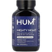 HUM Nutrition, „Mighty Night™“, keramidai, kofermentas Q10, ferulo rūgštis + valerijono šaknis, 60 veganiškų minkštųjų kapsulių